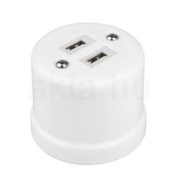 Fehér porcelán USB aljzat falon kívüli szereléshez