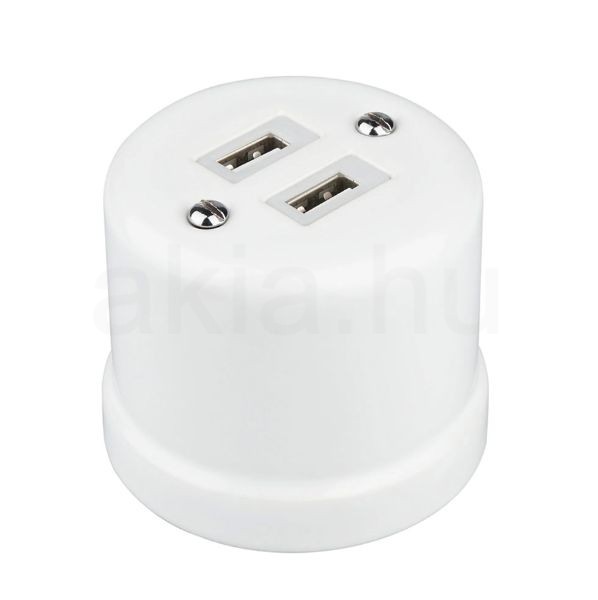 Fehér porcelán USB aljzat falon kívüli szereléshez