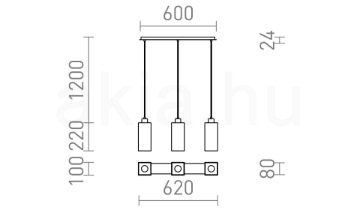 LIZ III 60 függő lámpa fekete üveg/matt nikkel 230V LED E27 3x15W
